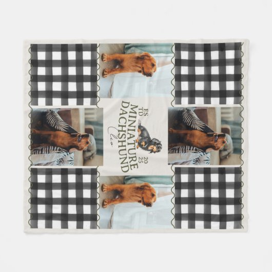 Scheckte Gingham Dackel Haustier Vier Foto Fleecedecke (Vorderseite (Horizontal))