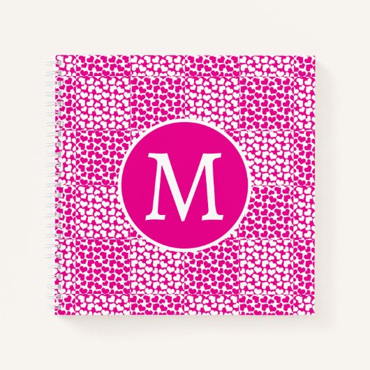 Scheckte Liebe in Magenta und Weißes Monogramm Notizblock (Vorderseite)