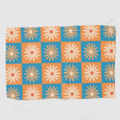 Scheckte Retro-Blume auf blau und orange Golfhandtuch (Horizontal)