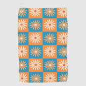 Scheckte Retro-Blume auf blau und orange Golfhandtuch (Vorderseite)