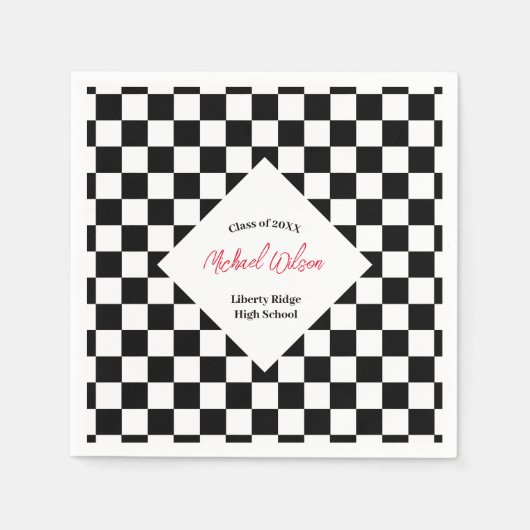 Scheckte schwarz-weiß-Abschlussfeier Serviette (Vorderseite)