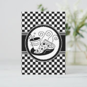 Schecktes Pizza-Party-Schwarz-Weiß-Muster Einladung (Stehend Vorderseite)