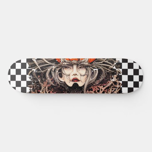 Schecktes Retro-Cooles Mädchen Skateboard (Horizontal)