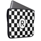 Schecktes Schwarz-Weiß-Muster mit Monogramm Laptopschutzhülle (Vorne Rechts)