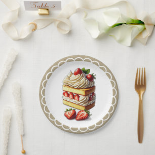 Scheibe Erdbeerkuchen Erdbeeren Pappteller