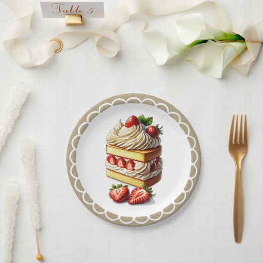 Scheibe Erdbeerkuchen Erdbeeren Pappteller (Hochzeit)