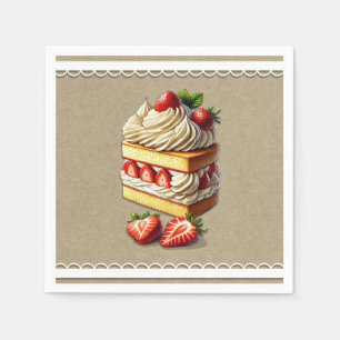 Scheibe Erdbeerkuchen Erdbeeren Serviette