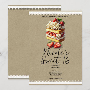 Scheibe Erdbeerkurzgeburtstagskuchen Sweet 16 Einladung