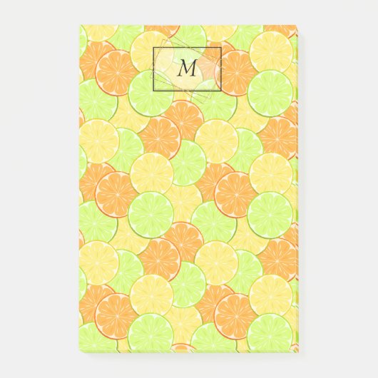 Scheiben aus Orange, Zitrone, Limon Post-it Klebezettel (Vorderseite)