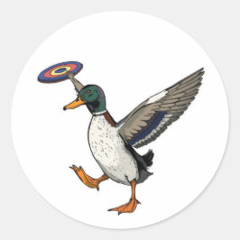Scheiben Golf spielende Ente Lustiger Vogel Runder Aufkleber