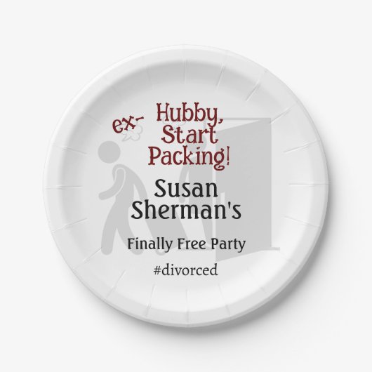Scheidung Party Celebration Ex Hubby Start Packing Pappteller (Vorderseite)