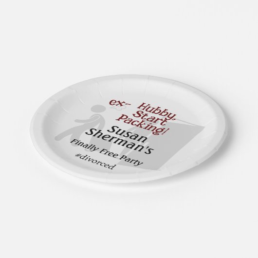 Scheidung Party Celebration Ex Hubby Start Packing Pappteller (Schrägansicht)