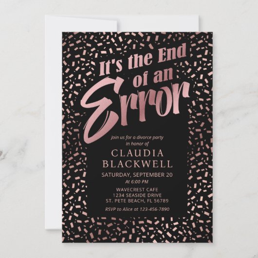 Scheidung Party Rose Gold Confetti Einladung (Vorderseite)