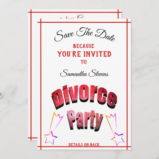 Scheidungsname Party Name beliebiges Datum und Ort Save The Date (Vorne/Hinten)