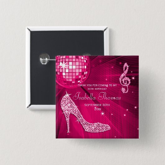 Schein-Heels-danken rosa Disco-Ball-Geburtstag Button (Vorne & Hinten)