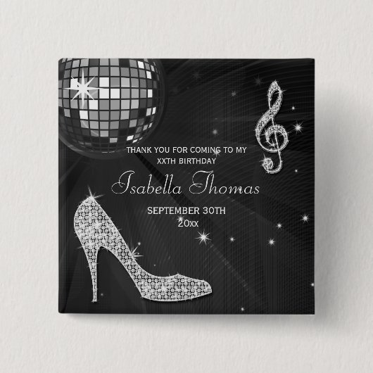 Schein-Heels-danken schwarzer Button (Vorderseite)