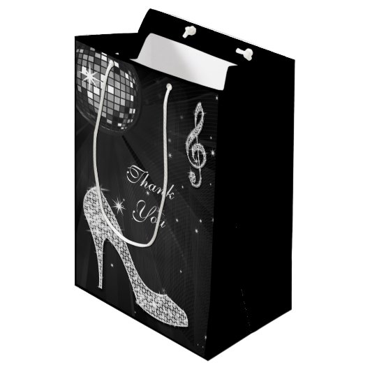 Schein-Heels-danken schwarzer Mittlere Geschenktüte (Vorderseite Schrägansicht)