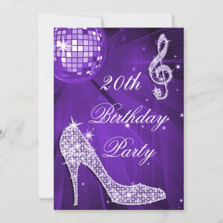 Schein-Heels-lila Disco-Ball-20. Geburtstag Einladung