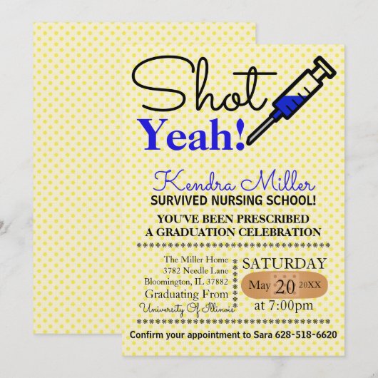 Scheiße! Blue Nursing School Abschluss Einladung (Vorne/Hinten)