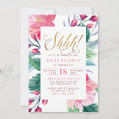 Scheiße! Elegante Gold Script Floral Überraschung Einladung (Vorderseite)