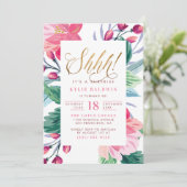 Scheiße! Elegante Gold Script Floral Überraschung Einladung (Stehend Vorderseite)