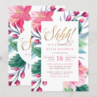 Scheiße! Elegante Gold Script Floral Überraschung Einladung