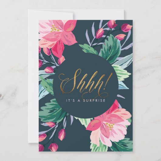 Scheiße! Gold Glitzer Script Blumenüberraschung Ge Einladung (Rückseite)