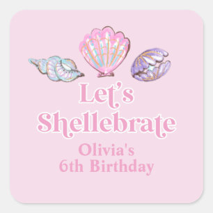 Schellebrate Seashell-Strand-Geburtstag Quadratischer Aufkleber