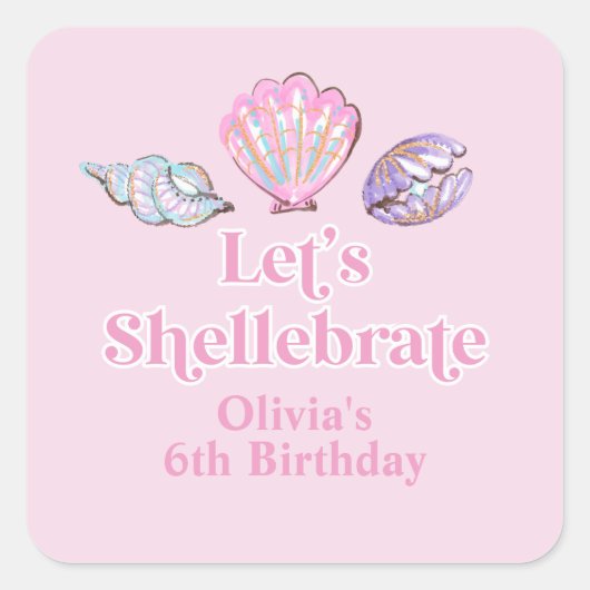 Schellebrate Seashell-Strand-Geburtstag Quadratischer Aufkleber (Vorderseite)