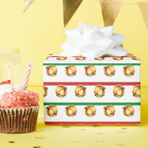 Schellen goldfarben auf weiß grün rot geschenkpapier