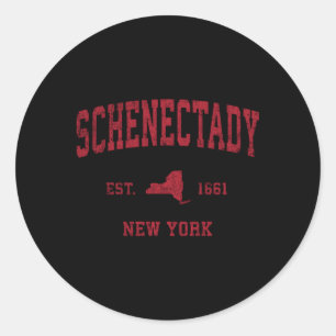 Schenectady New York NY Sports Red Print Runder Aufkleber