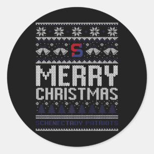 Schenectady Patriots Logo frohe Weihnachten Ugly S Runder Aufkleber