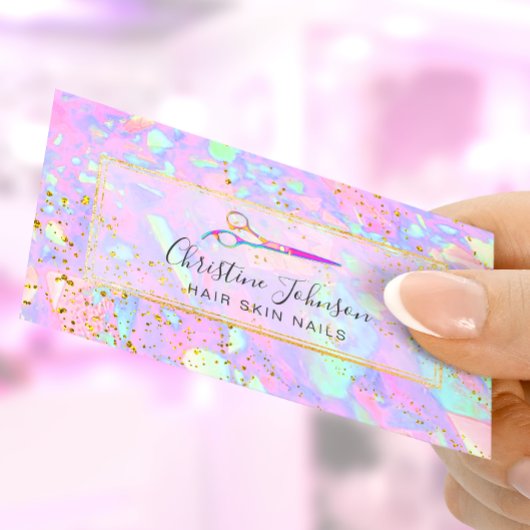 Schere auf IMITATEN Glitzer pastellfarben Hintergr Visitenkarte