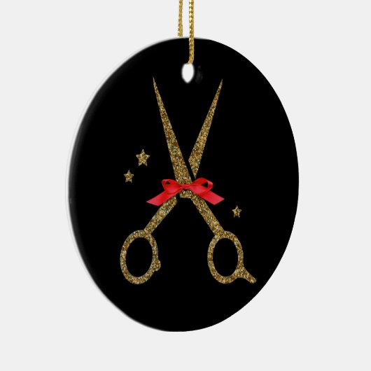 Schere aus goldenem Glitzer - Friseur Stylist Keramik Ornament (Rechts)