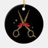Schere aus goldenem Glitzer - Friseur Stylist Keramik Ornament (Vorne)