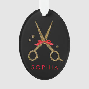 Schere aus goldenem Glitzer - Friseursalon Stylist Ornament