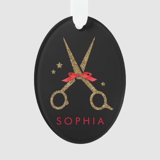 Schere aus goldenem Glitzer - Friseursalon Stylist Ornament (Vorderseite)