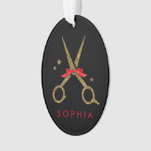 Schere aus goldenem Glitzer - Friseursalon Stylist Ornament (Vorderseite)