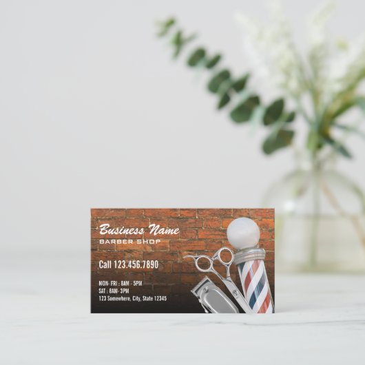 Schere Barber Pole Beruflich Barber Shop Brick Visitenkarte (Stehend Vorderseite)