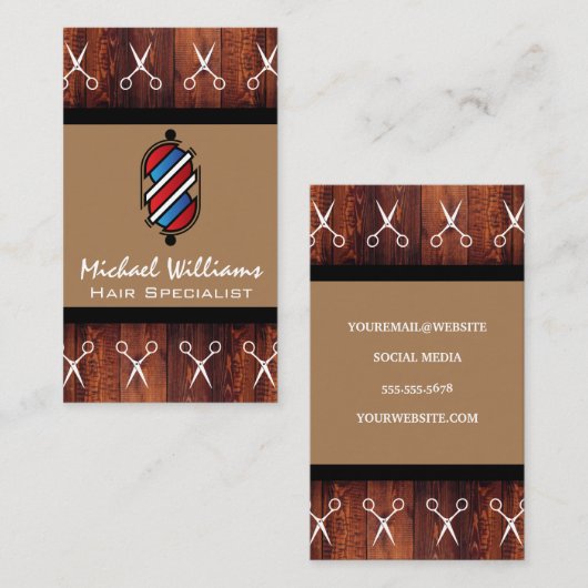 Schere | Barber Pole | Holz Visitenkarte (Vorne/Hinten)