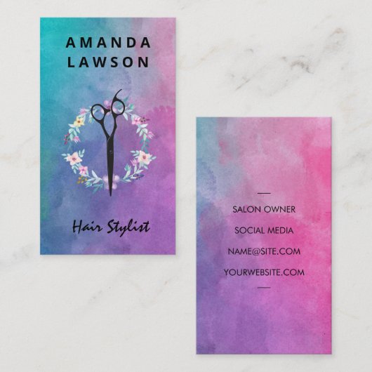 Schere | Blumenordnung | Aquarelltextur Visitenkarte (Vorne/Hinten)
