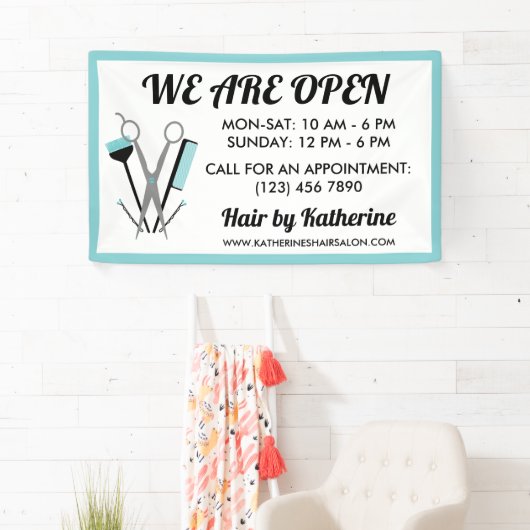 Schere & Comb Aquamarin Hair Stylist Open Banner (Insitu)