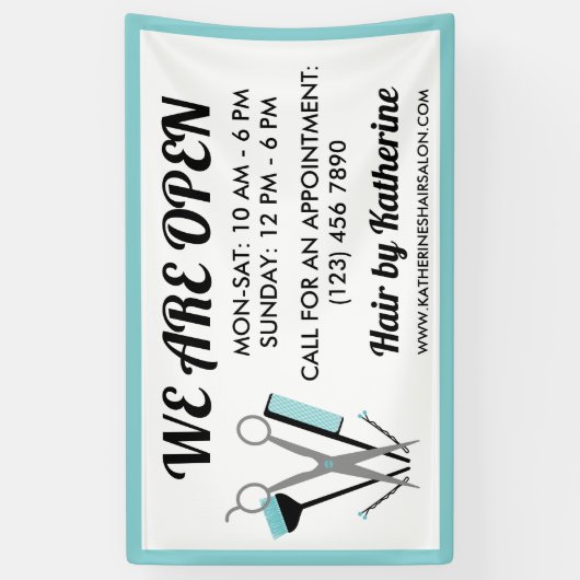 Schere & Comb Aquamarin Hair Stylist Open Banner (Vertikal)