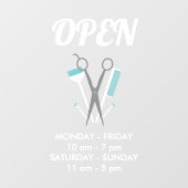 Schere & Comb Aquamarine Haare Stylisten Open Hour Fensteraufkleber (Blatt)