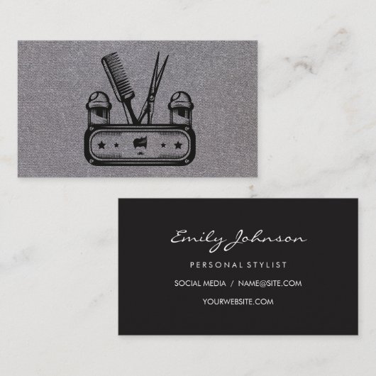 Schere Comb Barber Pole | Gray Texture Visitenkarte (Vorne/Hinten)