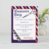 Schere | Comb Barber School Graduation Party Einladung (Stehend Vorderseite)