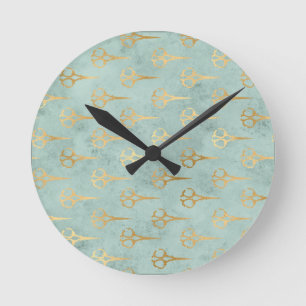 Schere Friseur Vintage-Beautysalon Gold Runde Wanduhr