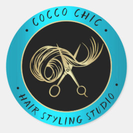 Schere Haar Logo Name Danke Gold Blue Runder Aufkleber