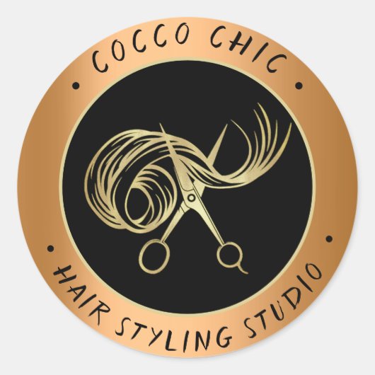 Schere Haar Logo Name Danke Gold Brown Runder Aufkleber (Vorderseite)