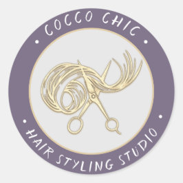 Schere Haar Logo Name Danke Gold Lavender Runder Aufkleber